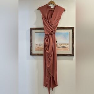 Sheike Faux Wrap Midi Dress Pink